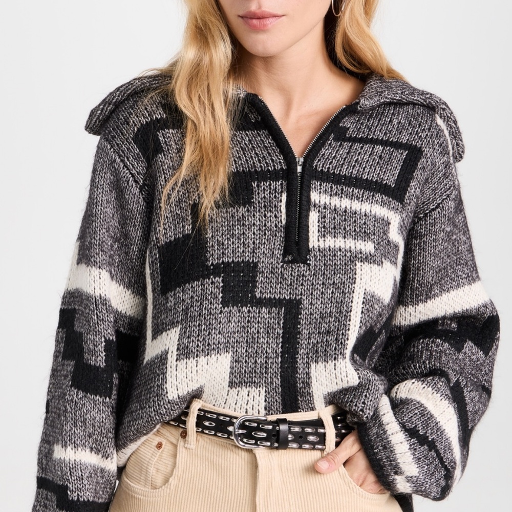 NEW Z SUPPLY phoenix zip pullover sweater in black/cream